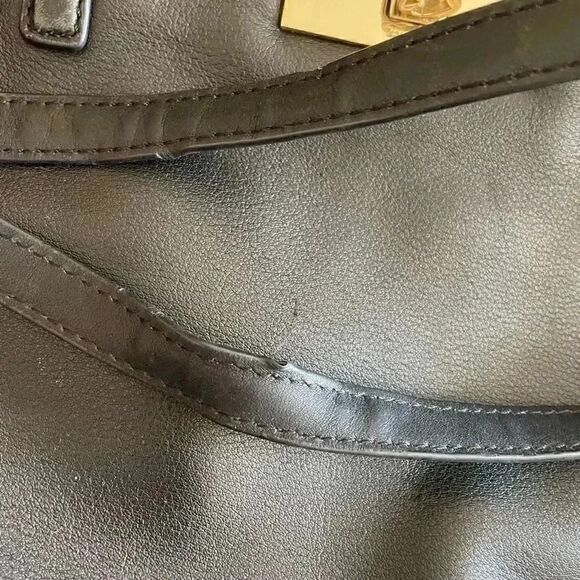 Kate Spade New York Logo Black Leather Tote Double Handles Shoulder Bag Ruffle - Picture 16 of 16